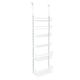 Over the Door Rack Organizer with 6 Tier Adjustable Shelves Powder Coated Steel White