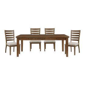 Cherry Finish Traditional Style 5pc Dining Set Drawers Table and 4x Side Chairs Ladder Back Design Wooden Furniture