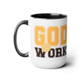 Accent Ceramic Coffee Mug 15oz - God @ Work Golden Yellow And Brown Print