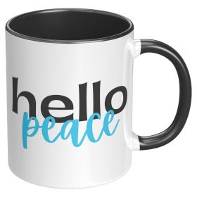 Coffee Cup, Accent Ceramic Mug 11oz, Hello Peace Light Blue