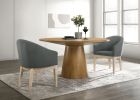 Jasper Driftwood Finish 3 Piece Round Dining Table Set with Gray Barrel Chairs