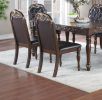 Traditional Formal Brown Finish 7pc Dining Set Table w 6x Side Chairs Rubber wood Intricate Design Tufted back Cushion Seat Dining Room Furniture