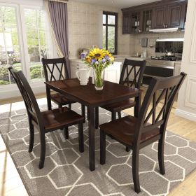 TOPMAX 5-Piece Dining Table Set Home Kitchen Table and Chairs Wood Dining Set, Black+Cherry