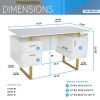 Techni Mobili White and Gold Desk for Office with Drawers & Storage, 51.25 in. W