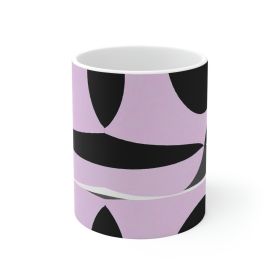 Decorative Ceramic Coffee Mug 15oz, Geometric Lavender And Black Pattern