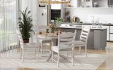 TREXM 5-Piece Retro Functional Dining Table Set Wood Round Extendable Dining Table and 4 Upholstered Dining Chairs (Off White)