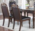 Traditional Formal Brown Finish 7pc Dining Set Table w 6x Side Chairs Rubber wood Intricate Design Tufted back Cushion Seat Dining Room Furniture