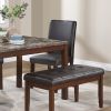 Classic Stylish Espresso Finish 5pc Dining Set Kitchen Dinette Faux Marble Top Table Bench and 3x Chairs Faux Leather Cushions Seats Dining Room