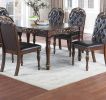 Traditional Formal Brown Finish 7pc Dining Set Table w 6x Side Chairs Rubber wood Intricate Design Tufted back Cushion Seat Dining Room Furniture