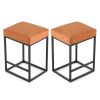 Brown Pu Upholstered Counter & Bar Stool with Footrest, PU leather (Set of 2)