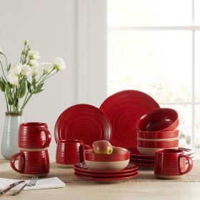 Artisanal Clay Stoneware 16-Piece Dining Set (Color: Red)