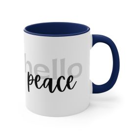 Accent Ceramic Mug 11oz - Hello Peace Motivational Peaceful Aspiration - Grey/black (Color: Navy)