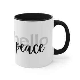 Accent Ceramic Mug 11oz - Hello Peace Motivational Peaceful Aspiration - Grey/black (Color: Black)