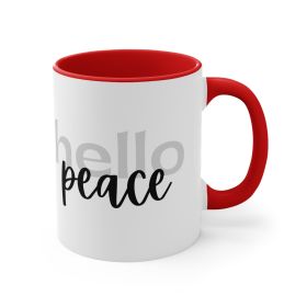 Accent Ceramic Mug 11oz - Hello Peace Motivational Peaceful Aspiration - Grey/black (Color: Red)